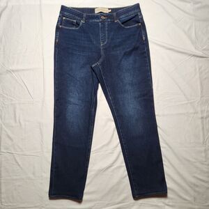 Soft Surroundings Womens Large Pull On Straight Leg Dark Wash Jeans Blue